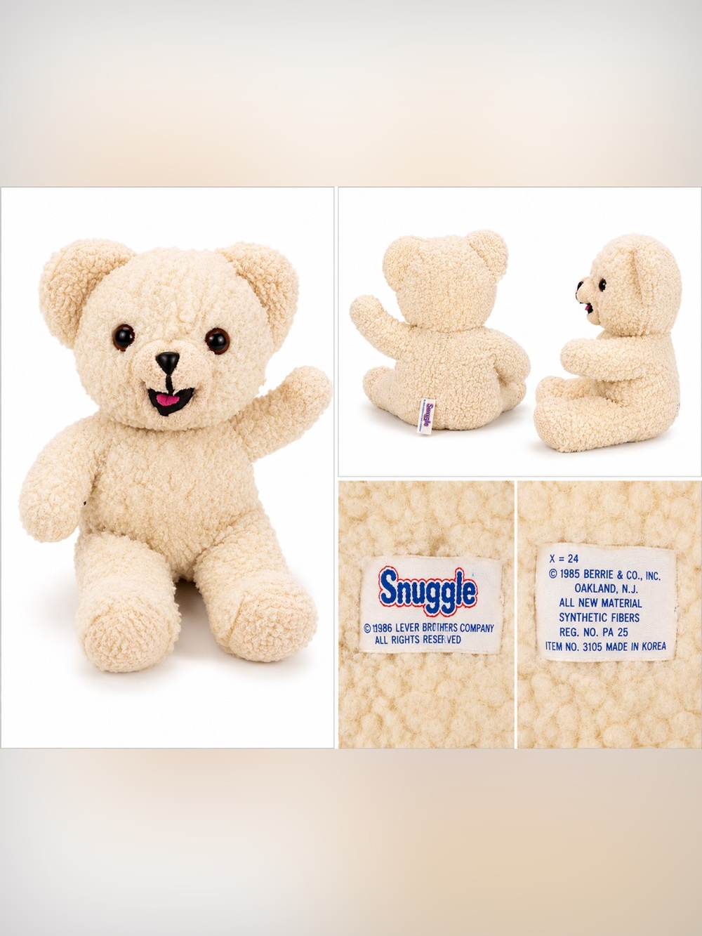 Vintage Snuggle Teddy Bear Soft Stuffed Toy